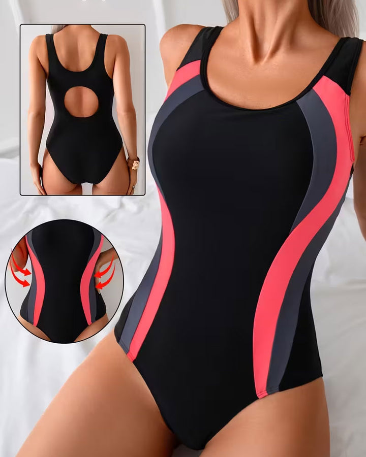 Color-Block Printed One-Piece Swimsuit