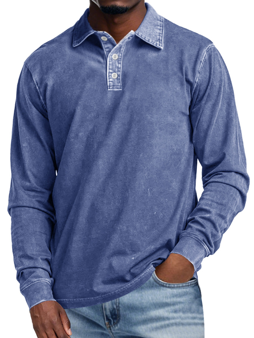 Allan | Retro Lapel Long Sleeve Polo Shirt