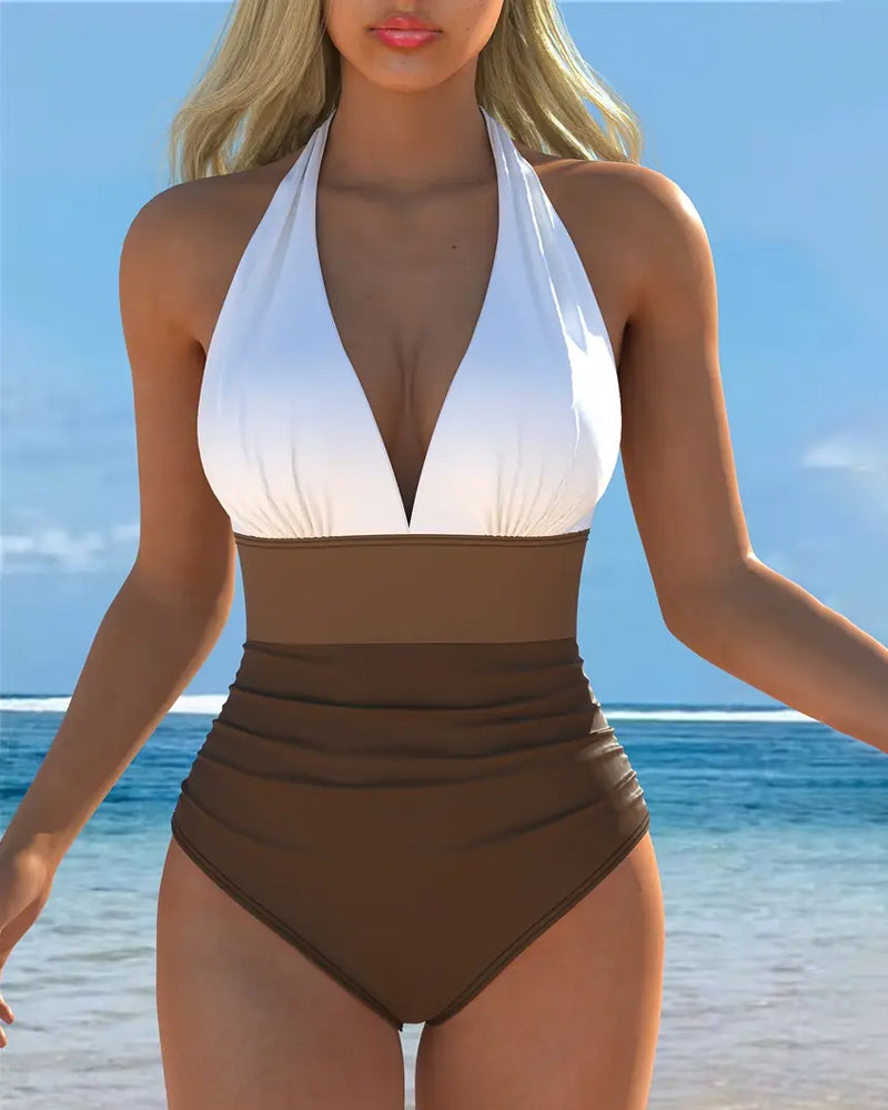 Contrasting Color One-Piece Swimsuit
