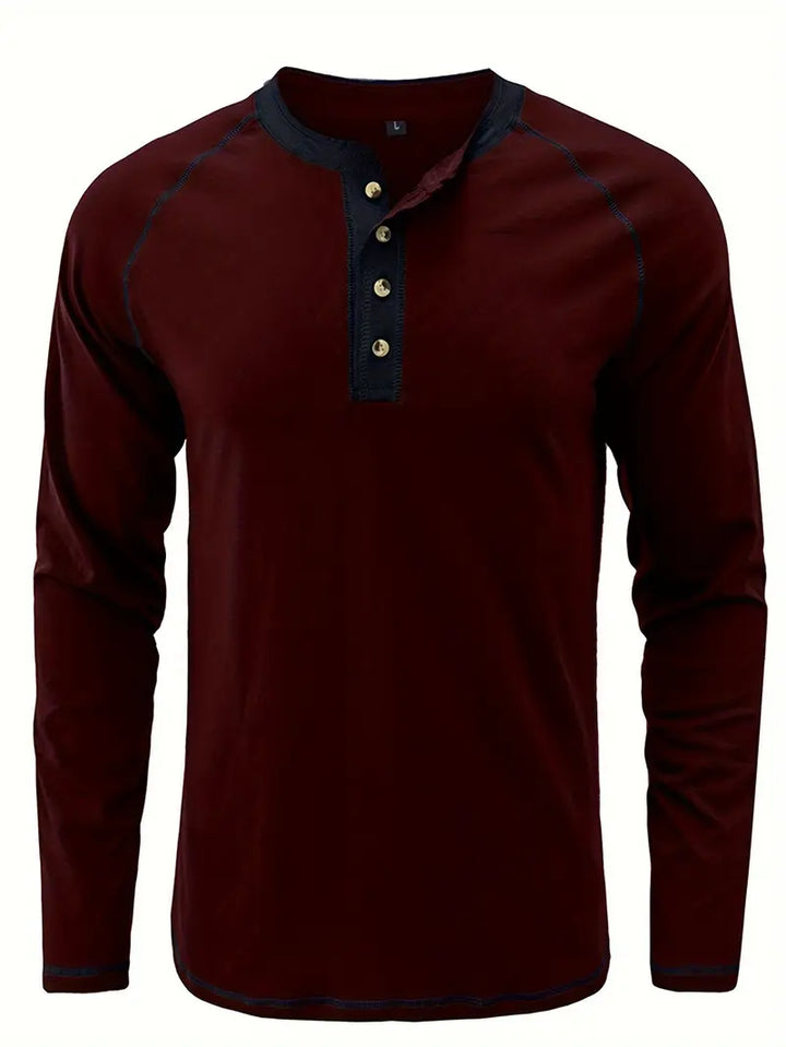 Sharma | Long Sleeve Crew Neck Henley Shirt