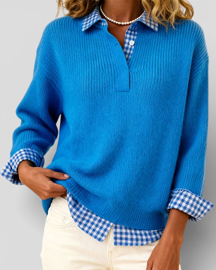 Alicia™ | Plaid Detail Knitted Jumper