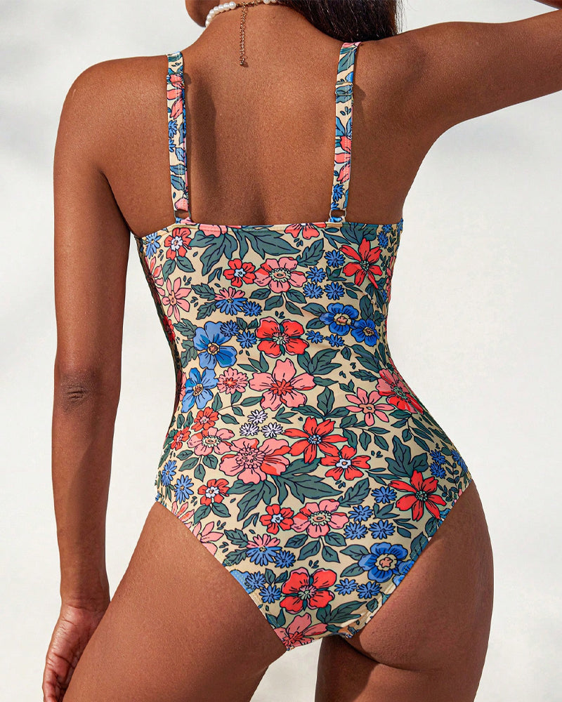Floral Backless Swimsuit