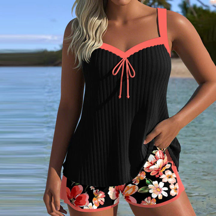 V-Neck Printed Tankini Sport Boxer