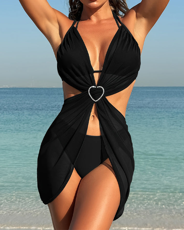Three-Piece Swimsuit Set with Romantic Heart