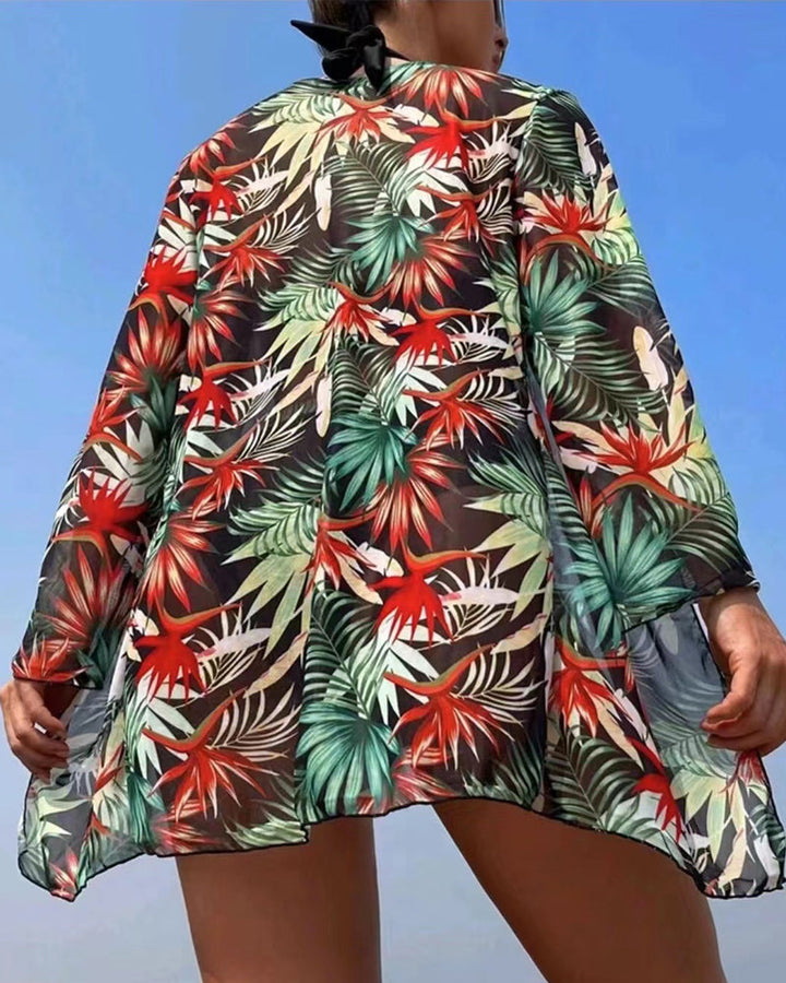 Sexy printed bikini set with cover-up