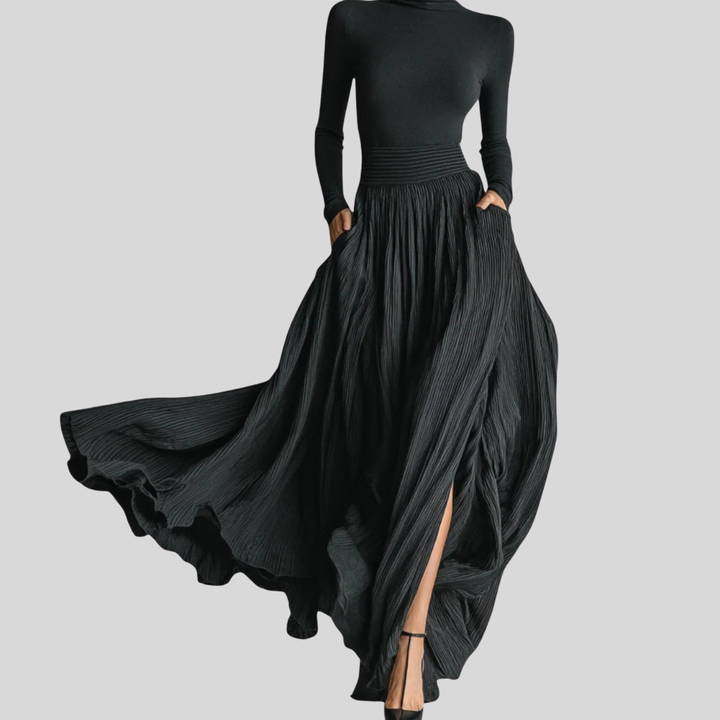 Cerynn | High-Waist Pleated Maxi Skirt & Fitted Shirt Set
