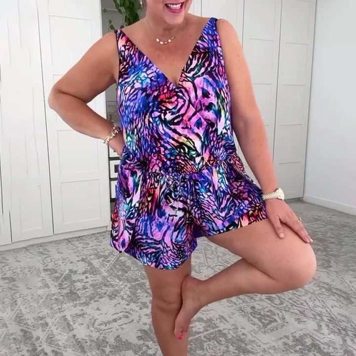 Colorful Printed V-Neck One-Piece Swimsuit