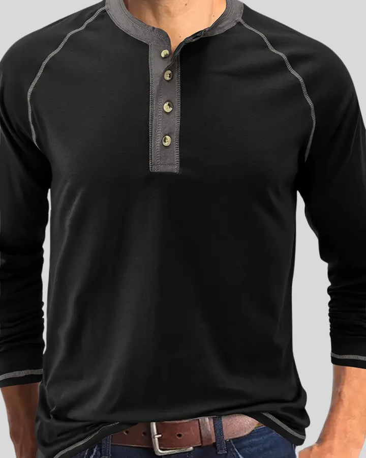 Sharma | Long Sleeve Crew Neck Henley Shirt