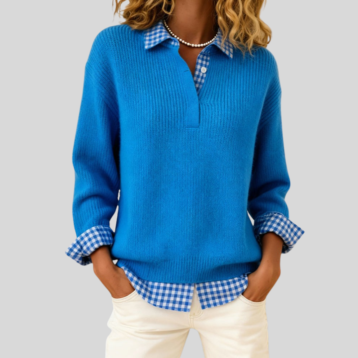 Alicia™ | Plaid Detail Knitted Jumper