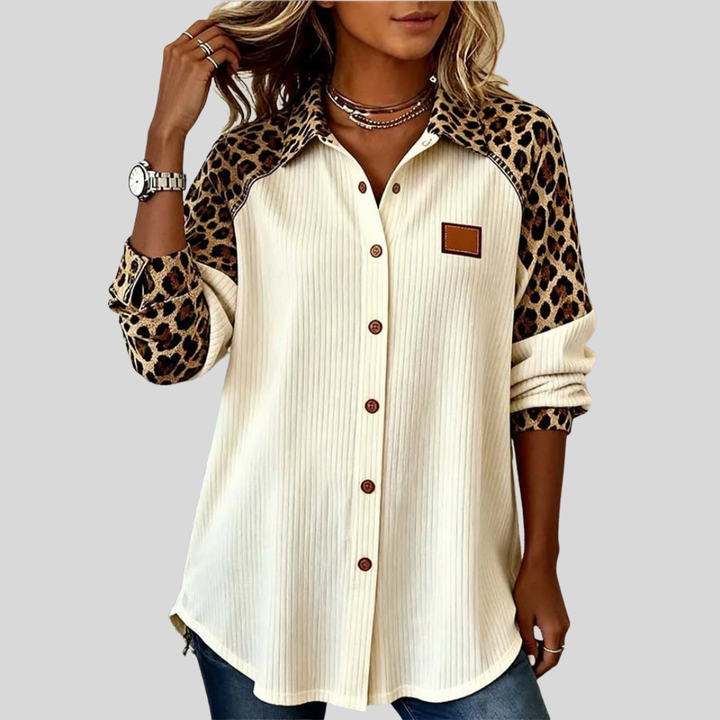 Aria | Leopard Accent Button Shirt