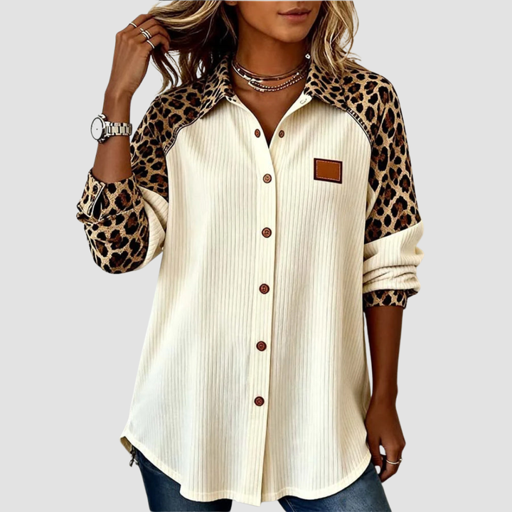 Aria | Leopard Accent Button Shirt