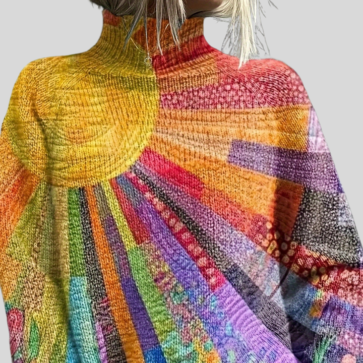 Adele | Bohemian Sun & Rainbow Knit Sweater