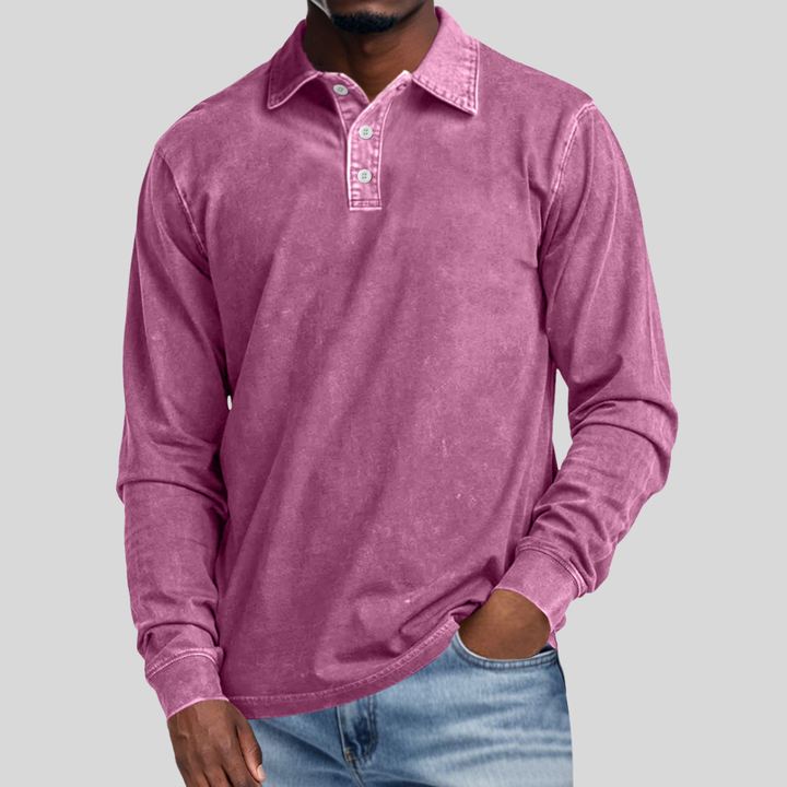 Allan | Retro Lapel Long Sleeve Polo Shirt