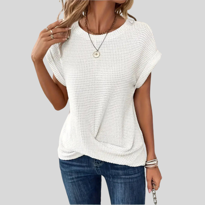 Tegan | Casual Textured Tee with Front Twist