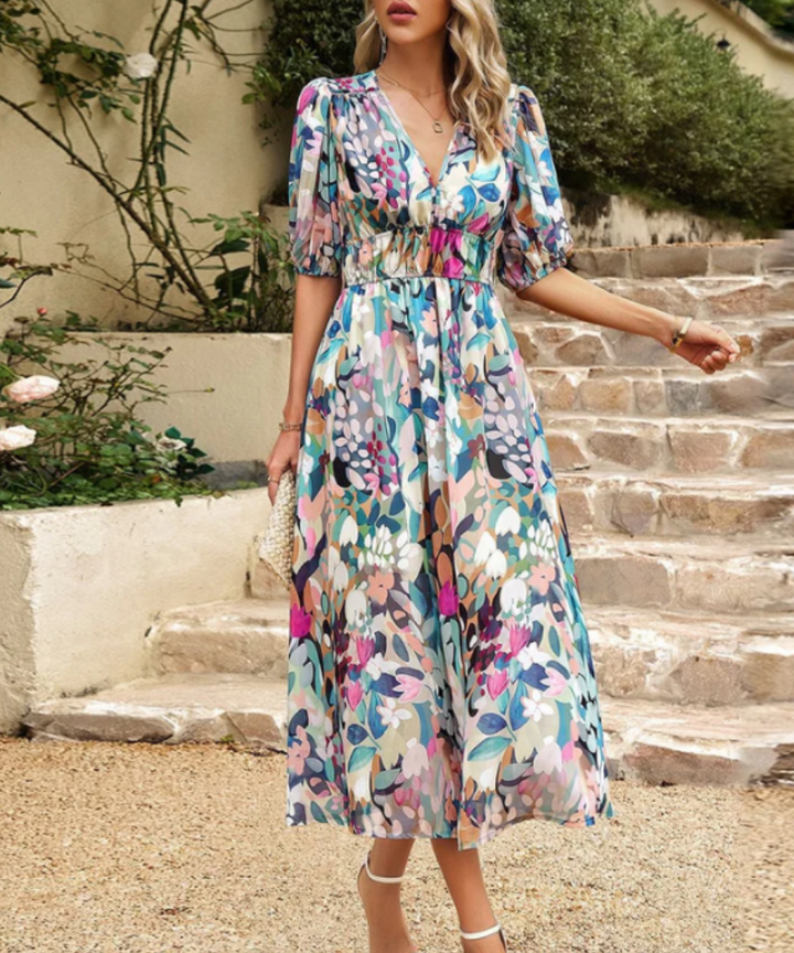 Estella | Flattering Floral Midi Dress