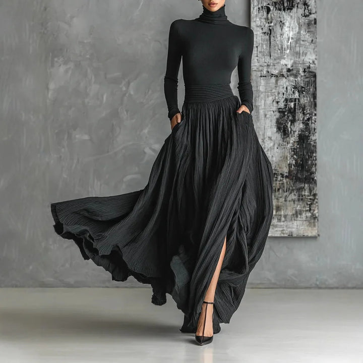 Cerynn | High-Waist Pleated Maxi Skirt & Fitted Shirt Set