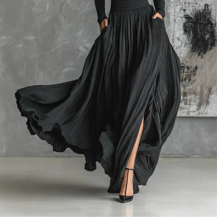 Cerynn | High-Waist Pleated Maxi Skirt & Fitted Shirt Set