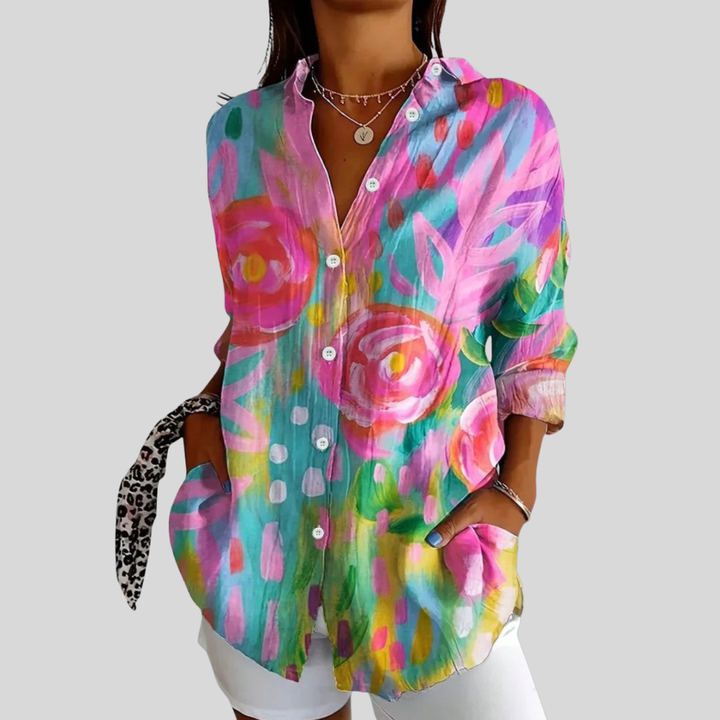 Anica - Vibrant Artistic Button-Up Blouse