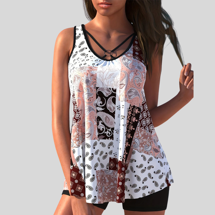 Sleeveless Tankini Body Covering Boxer Print