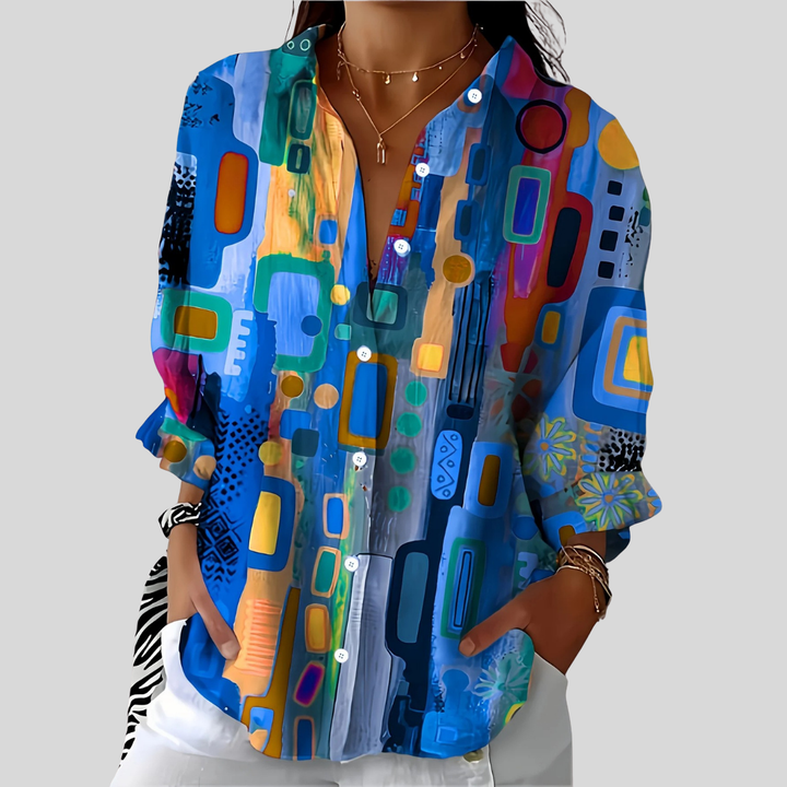 Catalina | Vibrant Artistic Button-Up Blouse