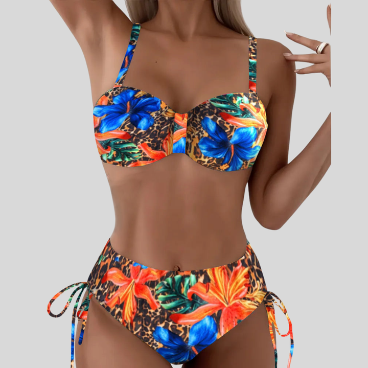 Leopard Print Floral Bikini Bralette