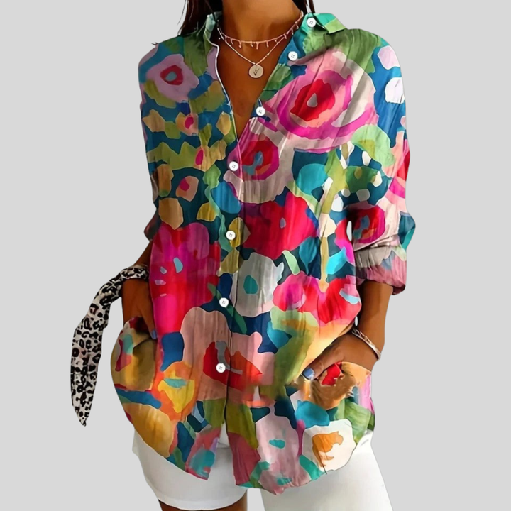 Deliane - Vibrant Artistic Button-Up Blouse