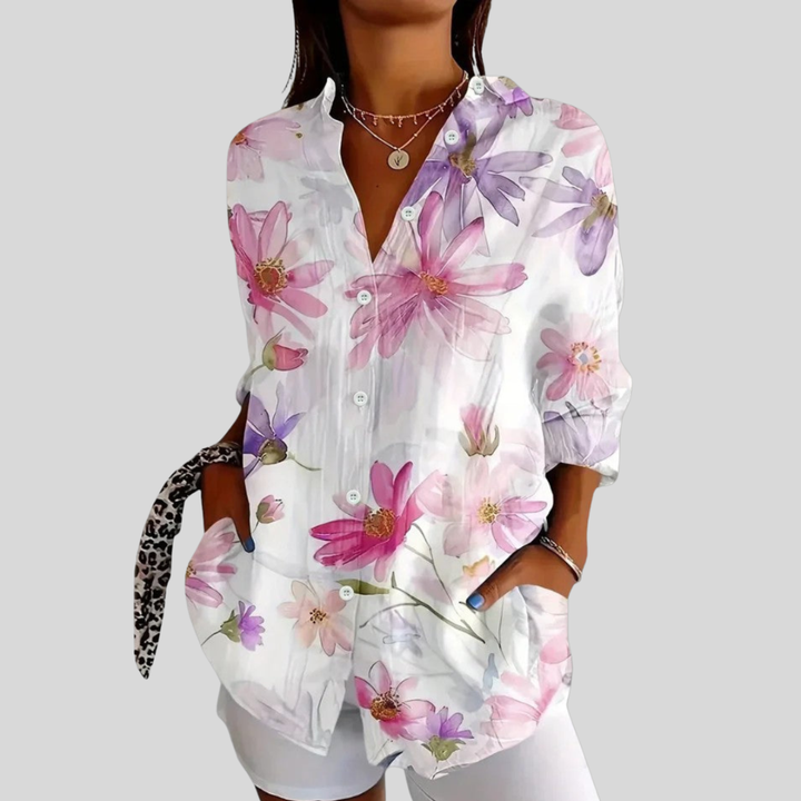 Delilah - Vibrant Artistic Button-Up Blouse
