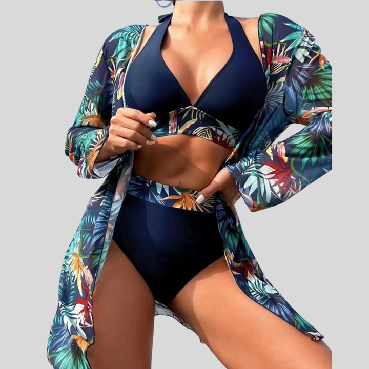 Sexy printed bikini set with cover-up