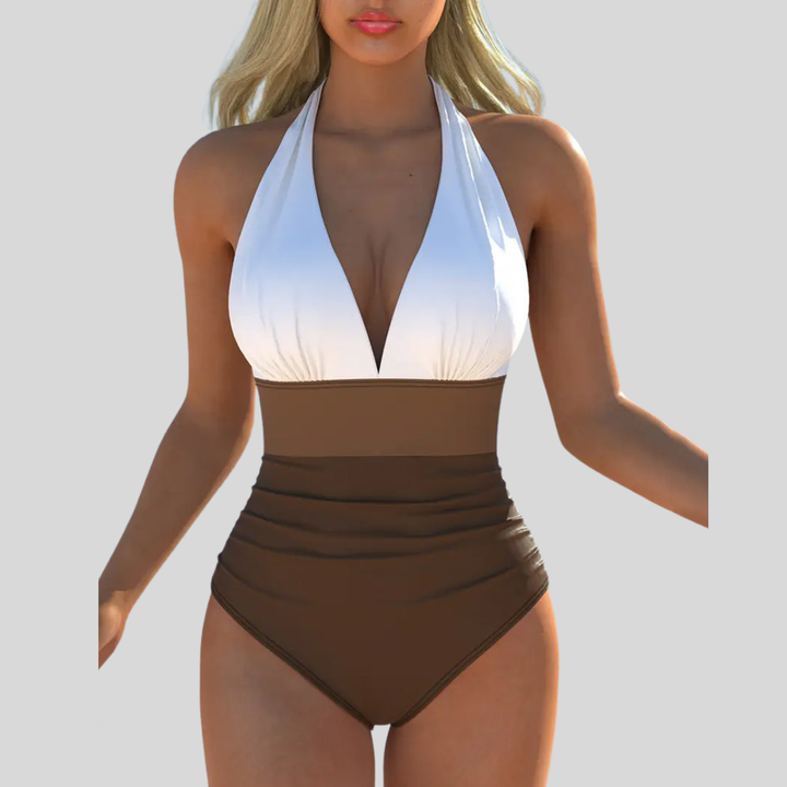 Contrasting Color One-Piece Swimsuit