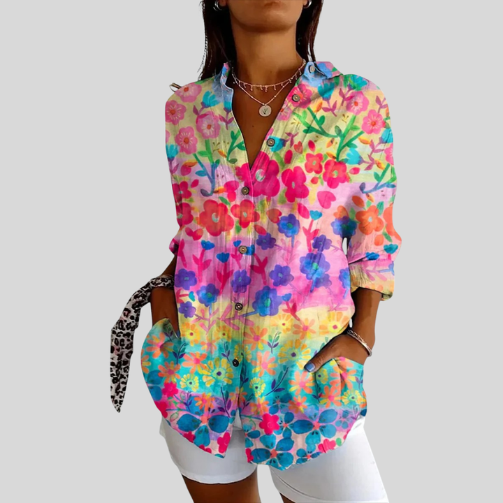 Valeria | Vibrant Artistic Button-Up Blouse
