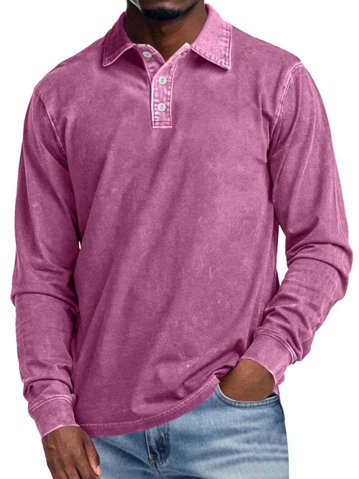 Allan | Retro Lapel Long Sleeve Polo Shirt