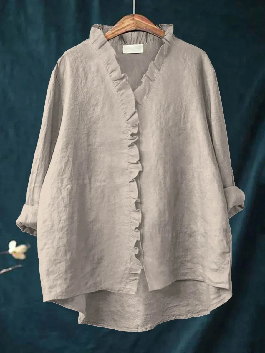 Sanela | Cotton & Linen Ruffle Shirt