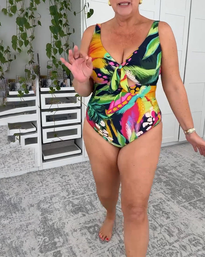 Printed Leaf One-Piece Swimsuit