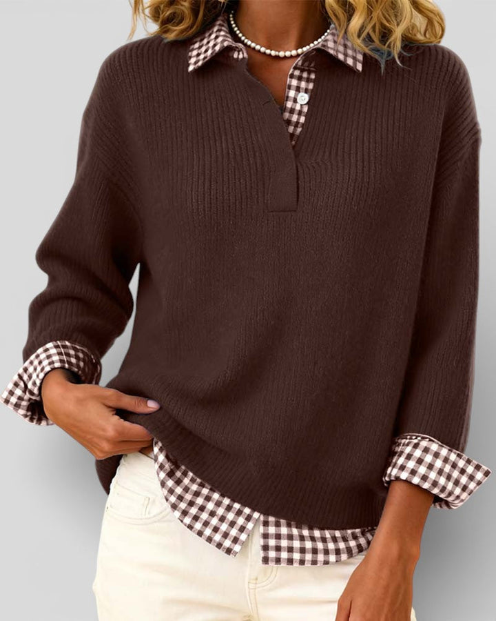 Alicia™ | Plaid Detail Knitted Jumper