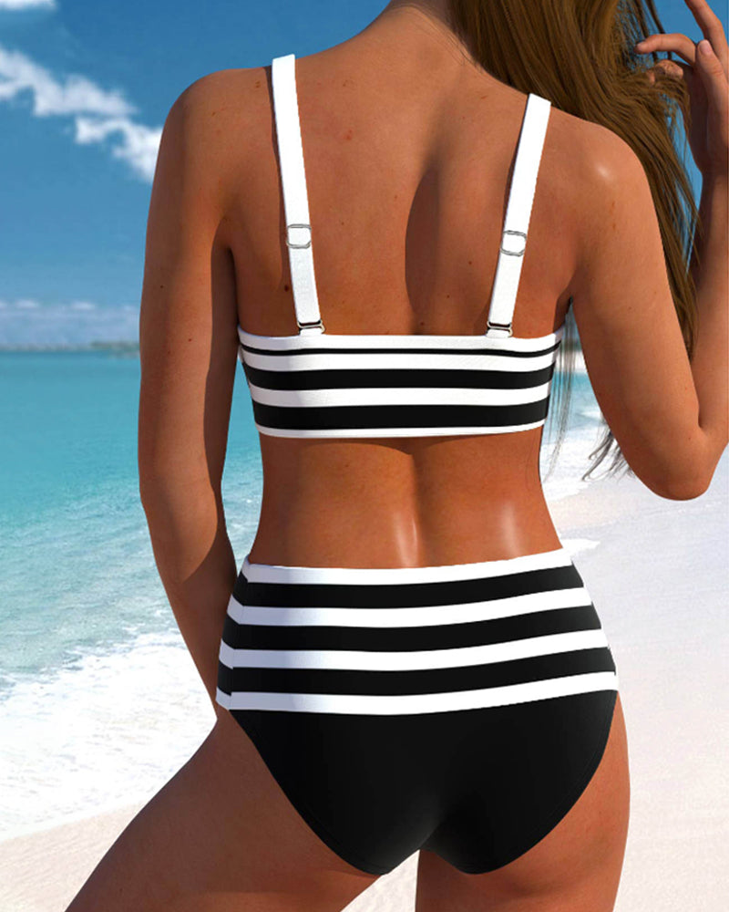High-Waisted Striped Bikinis