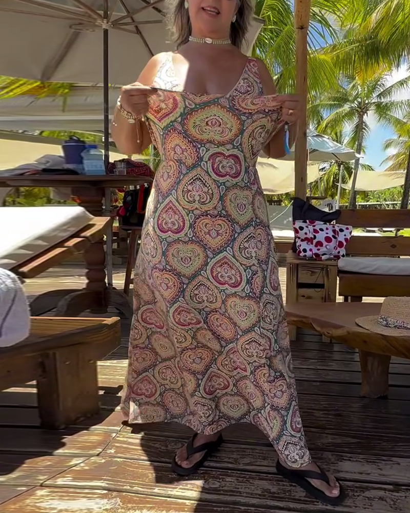 Strapless Heart Print Swimsuit Vacation