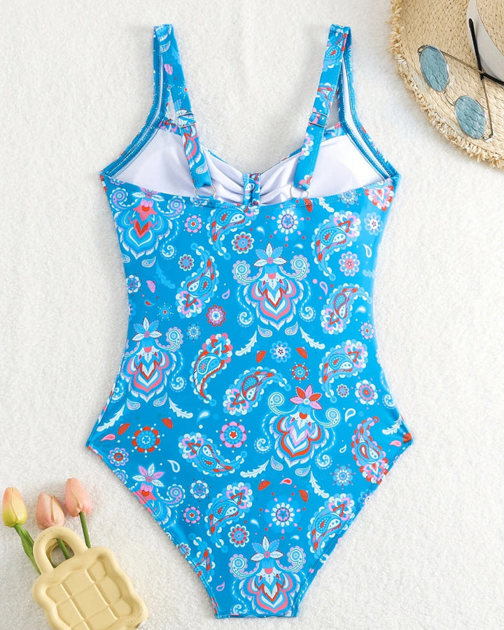 Plunging Pleated Floral One-Piece Swimsuit