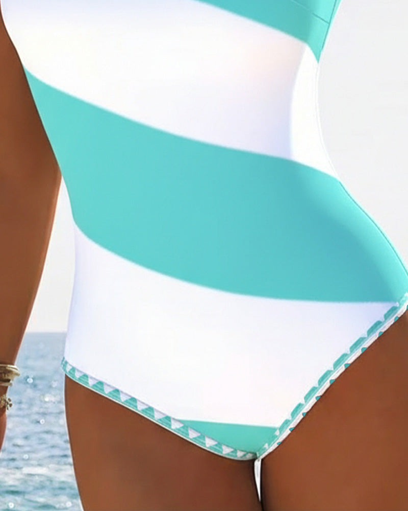 Striped Color Block One-Piece