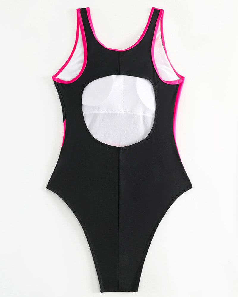Trendy one-piece swimsuit in contrasting colors