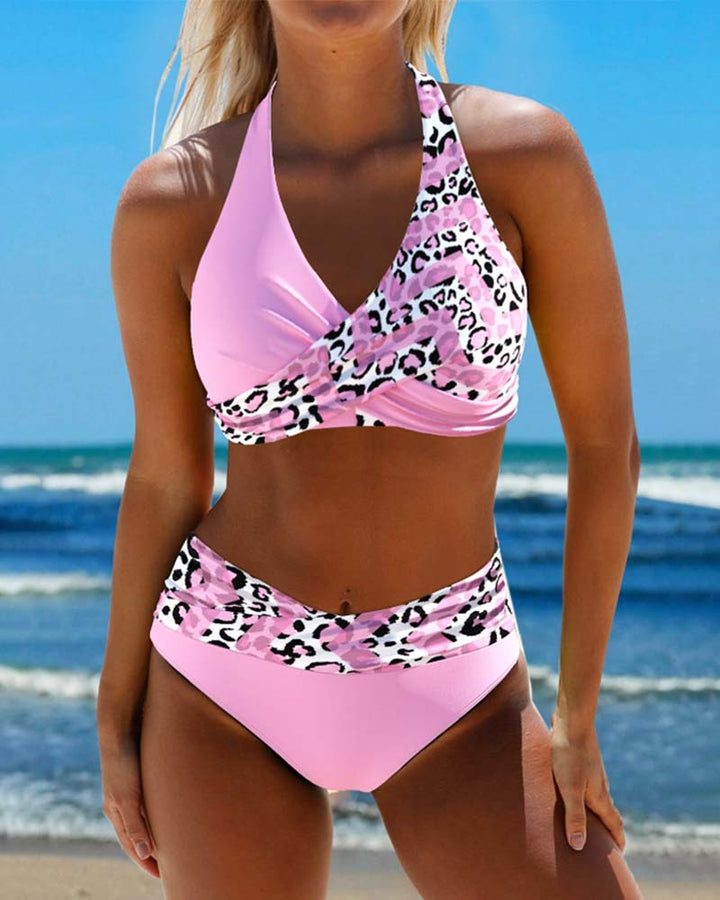 Leopard Print Patchwork Bikini