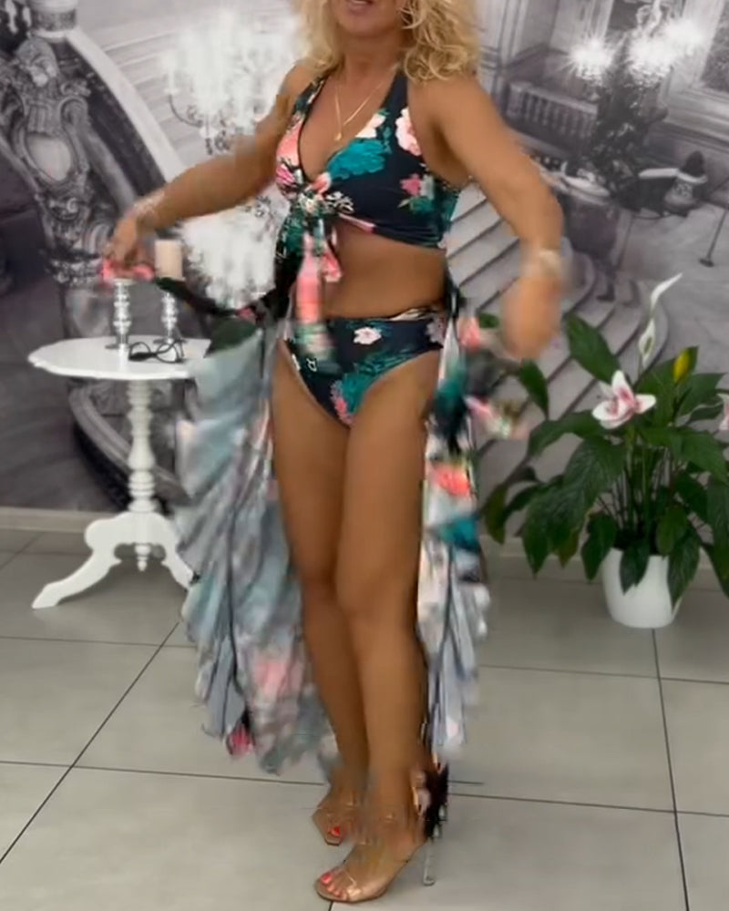 Sexy Printed UV-Resistant Three-Piece Swimsuit