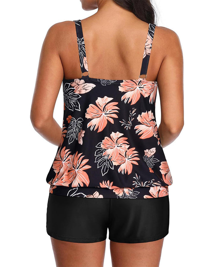 Fitted Tankini Printed Two-Piece Tank Top Boxer