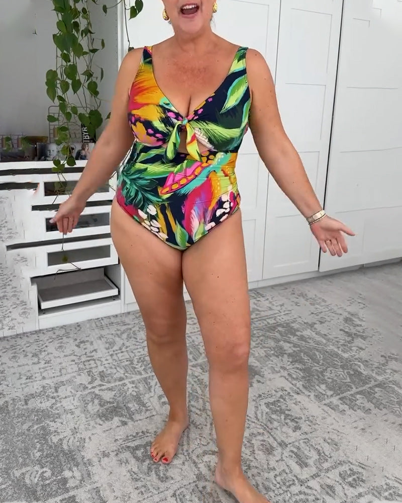 Printed Leaf One-Piece Swimsuit