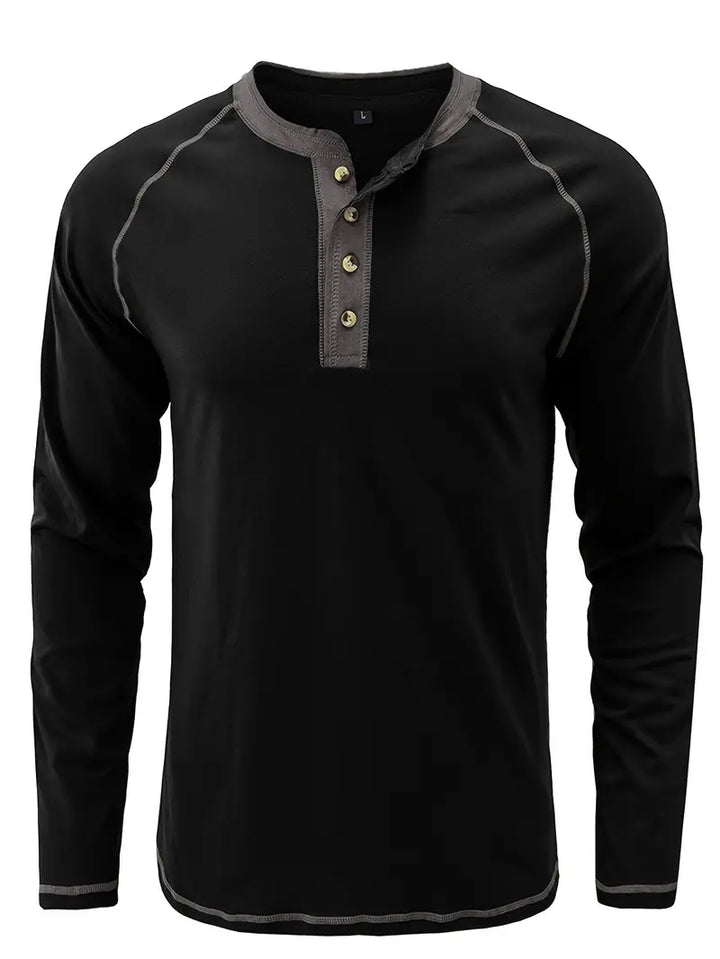 Sharma | Long Sleeve Crew Neck Henley Shirt