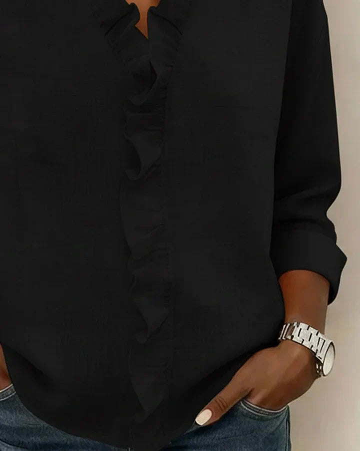 Aletta | Ruffled V-Neck Blouse with Long Sleeves