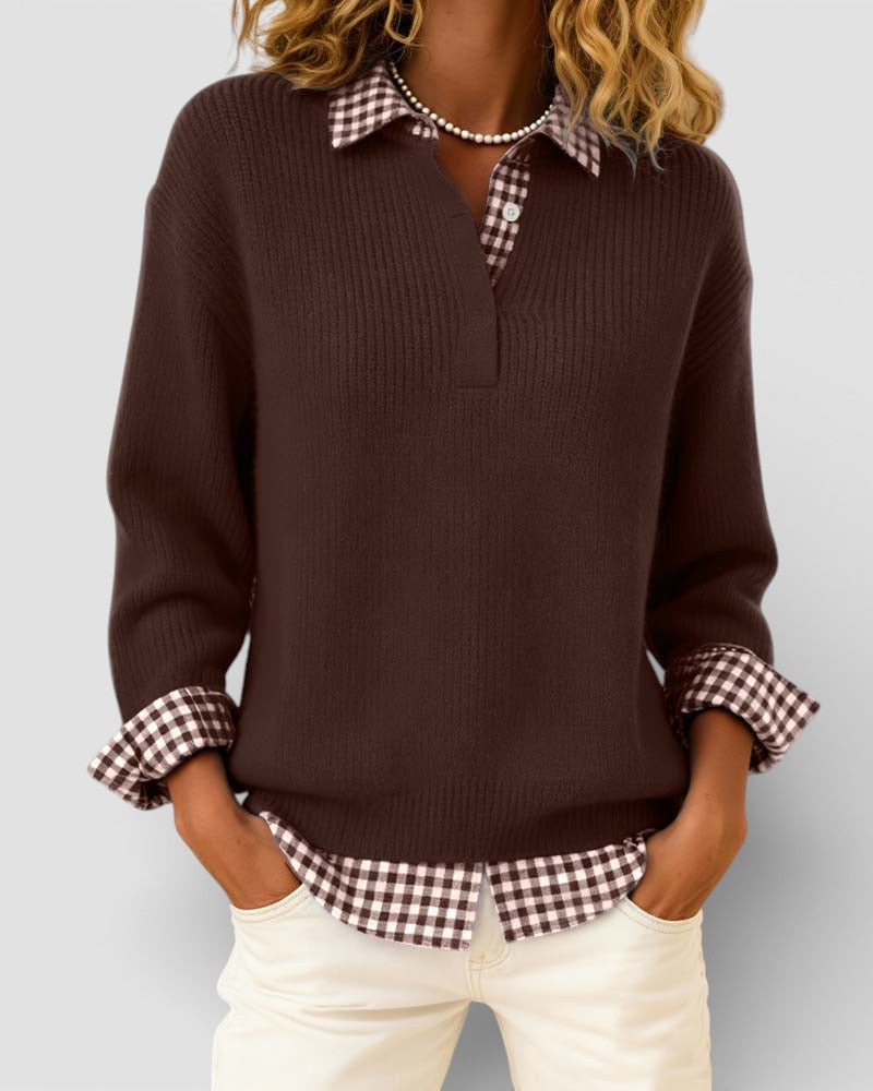 Alicia™ | Plaid Detail Knitted Jumper