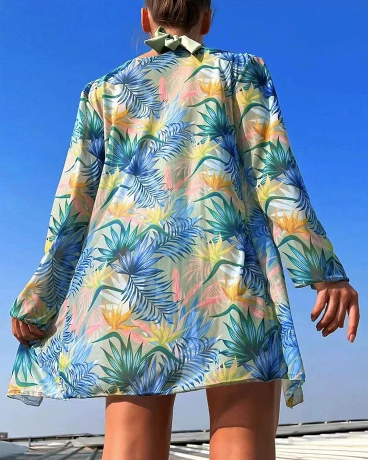 Sexy printed bikini set with cover-up