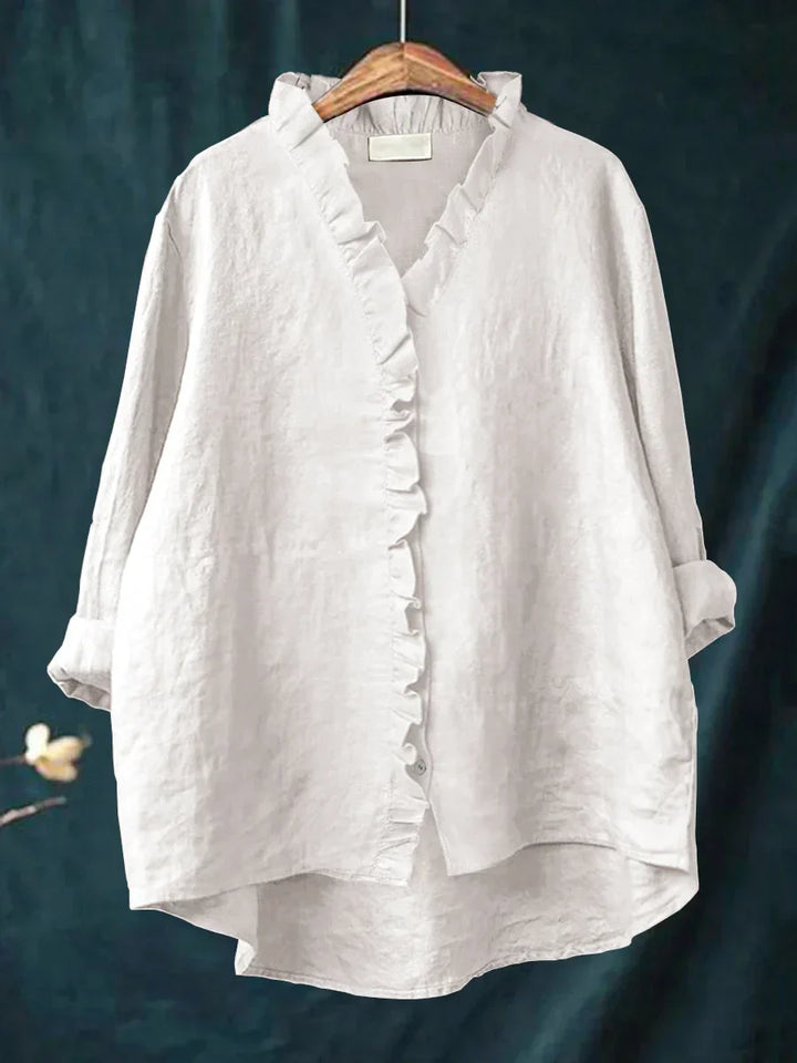 Sanela | Cotton & Linen Ruffle Shirt
