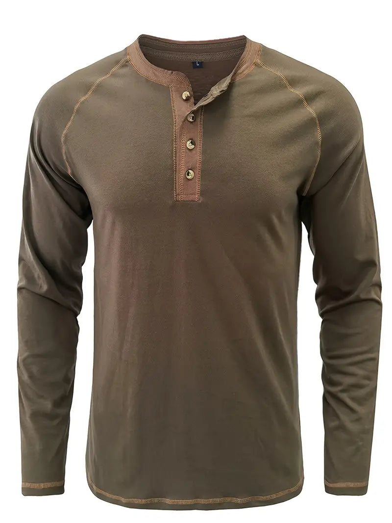 Sharma | Long Sleeve Crew Neck Henley Shirt