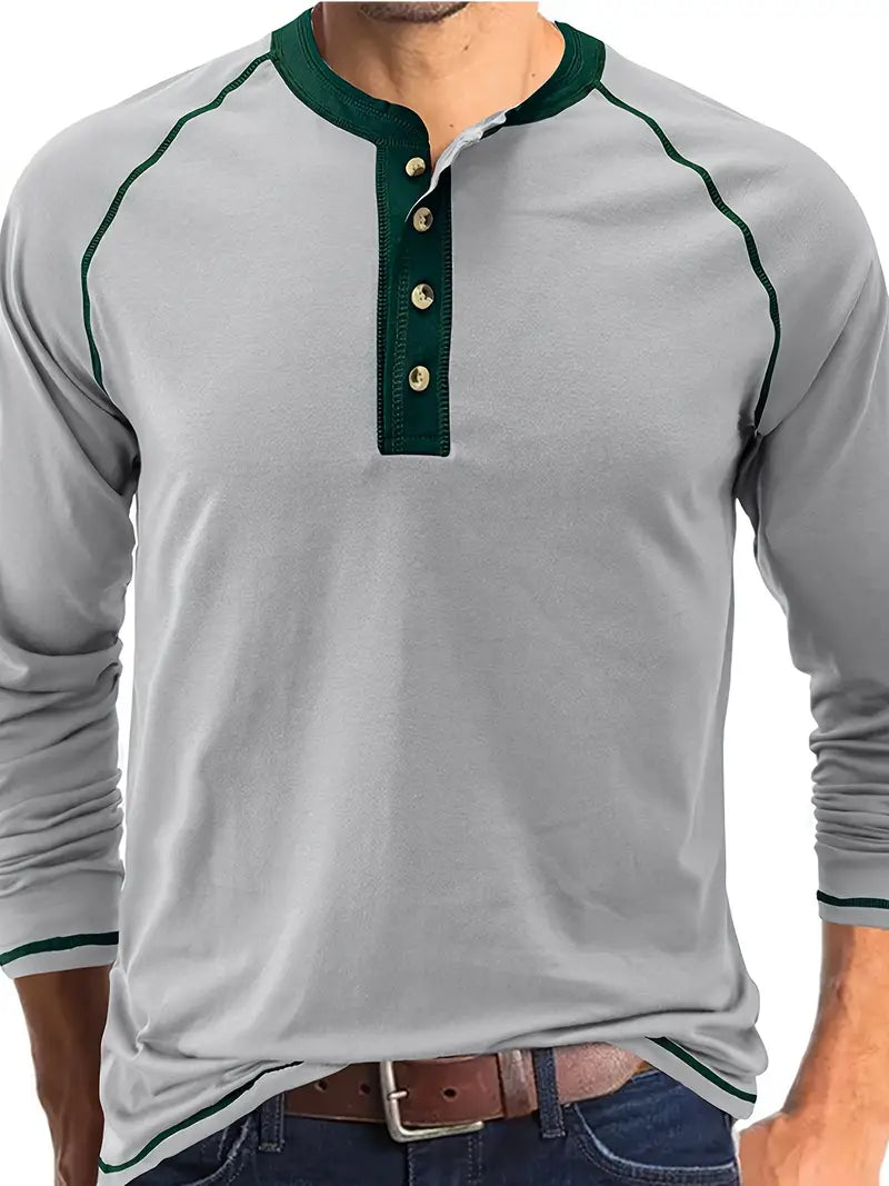 Sharma | Long Sleeve Crew Neck Henley Shirt
